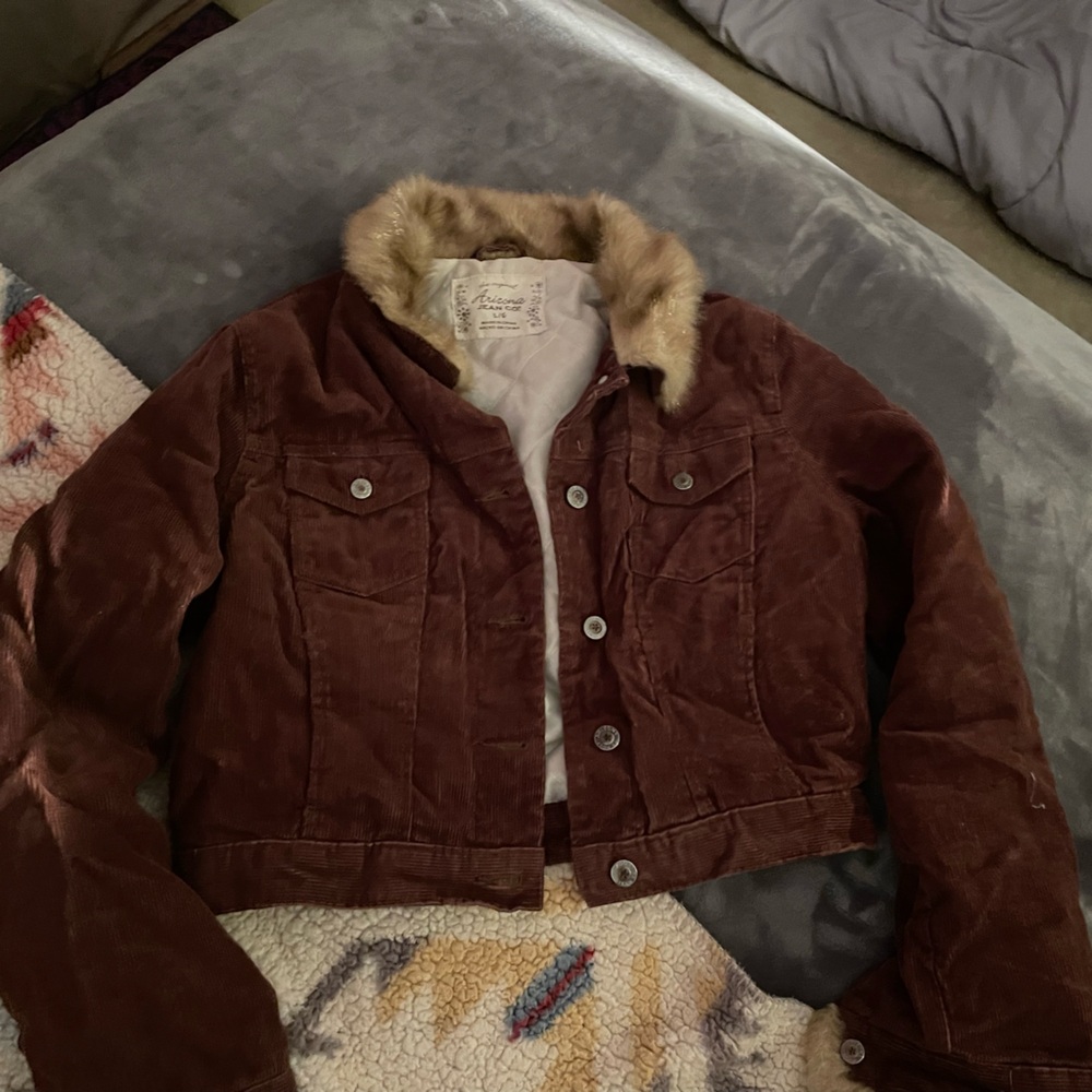 Brown Cropped Jacket with Fur